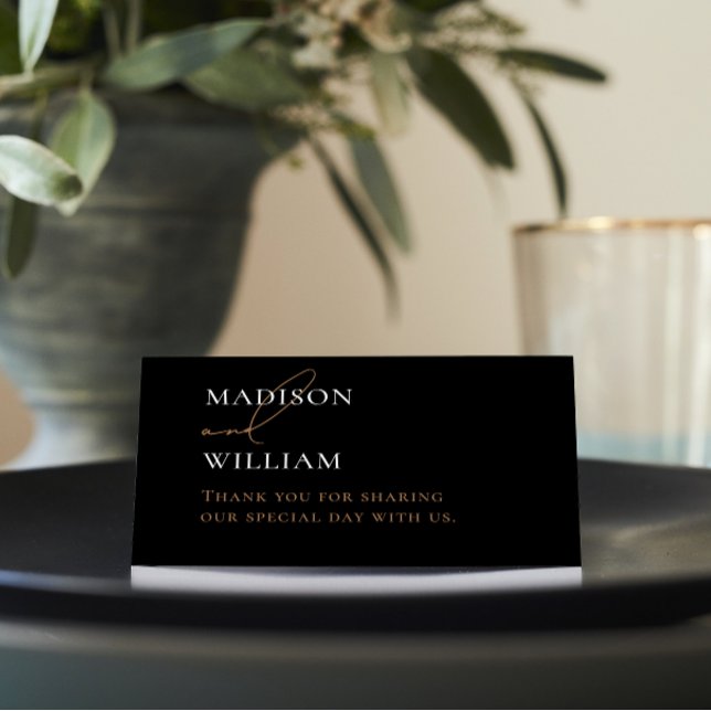 Cartão de Local Personalizado de Casamento Preto e (Criador carregado)