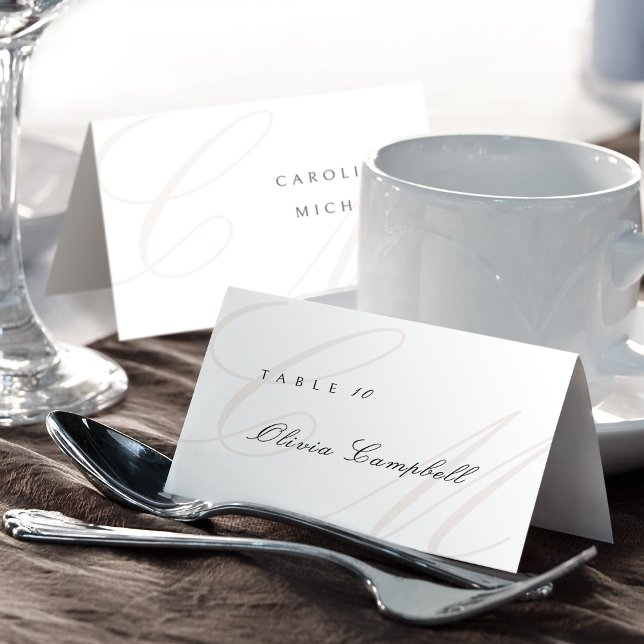 Cartão de localidade dobrável para monograma de ca (Classic Calligraphy Monogram Foldable Place Card)