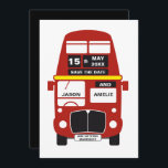 Cartão de London Bus Salve a Data Preto<br><div class="desc">Cartão Vermelho London Bus Salve a Data. Uma ótima maneira de anunciar o seu casamento!</div>