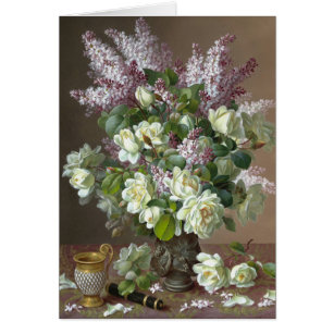 Cartão De Longpré Rosa e Lilacs CC0605 Flower Card