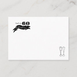 Cartão De Lugar 60 e Espumante Preto e Branco desenhado à Mão