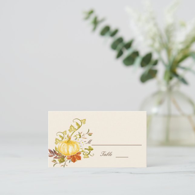 Cartão De Lugar Abóbora de Outono e Folha de Casamento (Em pé/Frente)