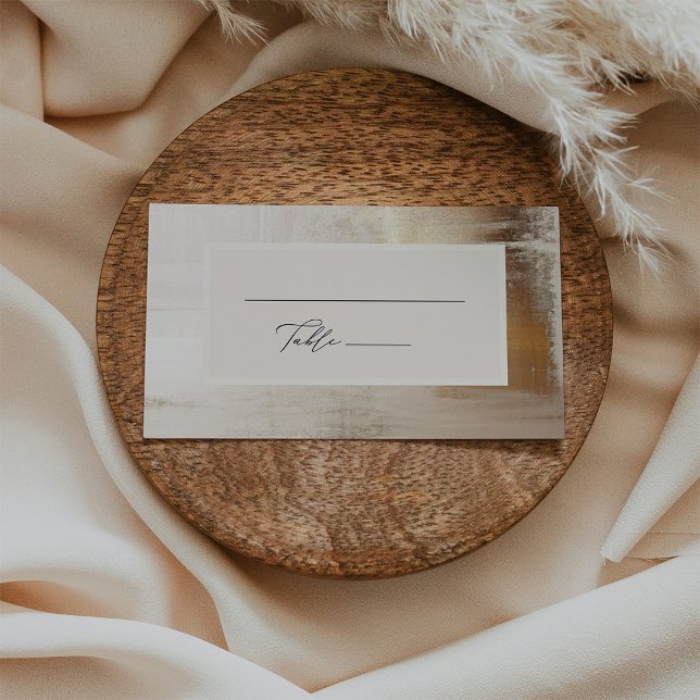 Cartão De Lugar Abstrato ouro | Plano De Casamento Elegante (An elegant, faux gold abstract look wedding table card with a neutral beige center and calligraphy)