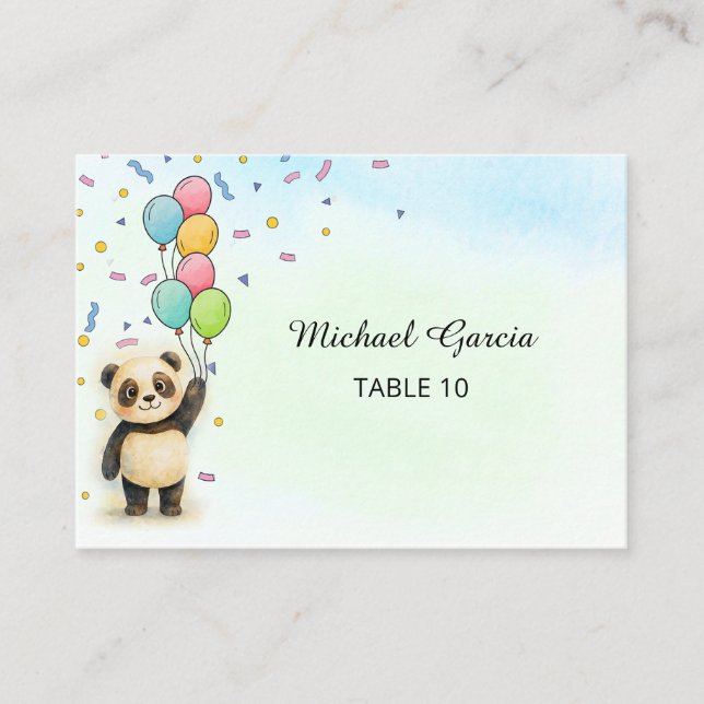 Cartão De Lugar Adorable Panda Balloon 1st Birthday  (Frente)