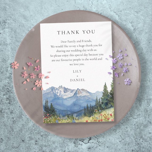 Cartão De Lugar Agradecimento de casamento de flores silvestres de (Watercolor Mountain Wildflower Wedding Thank You Place Card)