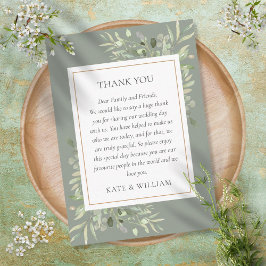 Cartão De Lugar Agradecimento de Casamento em Verde Sage Aquarela