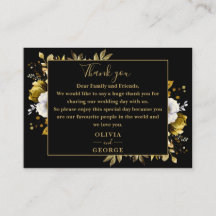 Agradecimento de casamento floral botânico preto e