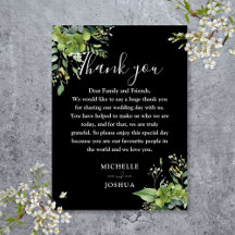 Agradecimento de casamento floral verde com preto 