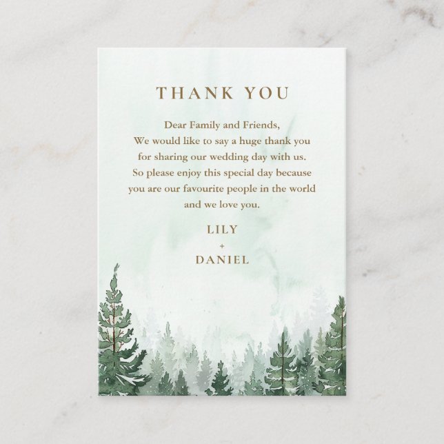 Cartão De Lugar Agradecimento de Casamento Floresta de Pinheiros A (Frente)