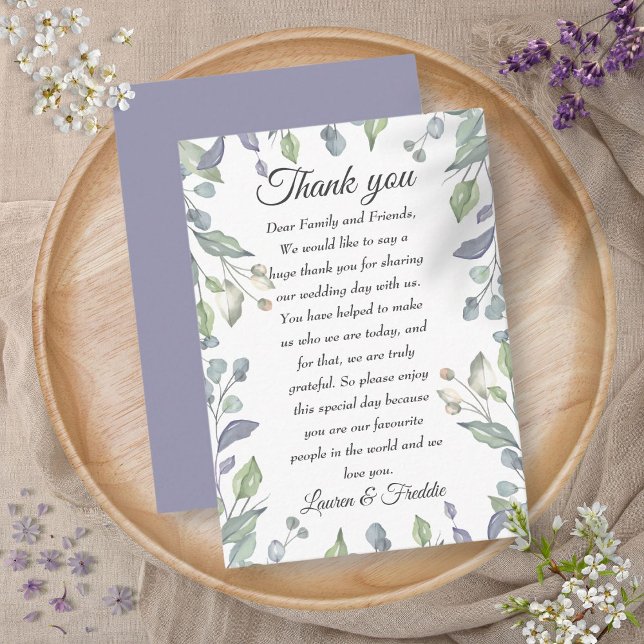 Cartão De Lugar Água-forte Floral Lilás Agradecimento de Casamento (Lilac Watercolor Floral Wedding Thank You Place Card)
