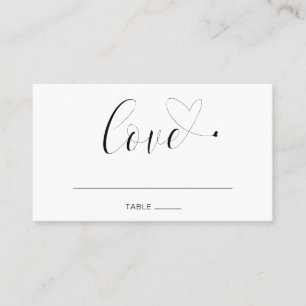 Cartão De Lugar Amor Preto e Branco Casamento Fofo Elegante Modern