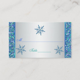 Cartão De Lugar Aqua Green Silver Snowflakes Quinceanera Placecard