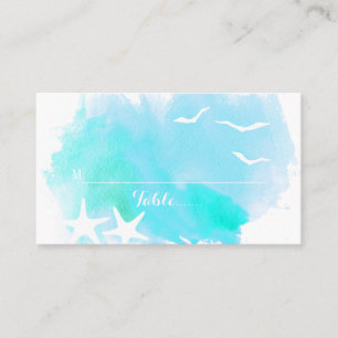 Cartão De Lugar Aqua watercolor, carta de casamento de praia de pe