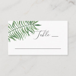 Cartão De Lugar Aquarela de casamento de verde tropical. Folhas de