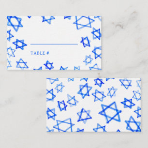 Cartão De Lugar Aquarela Estrela de Davi Azul Bar Mitzvah