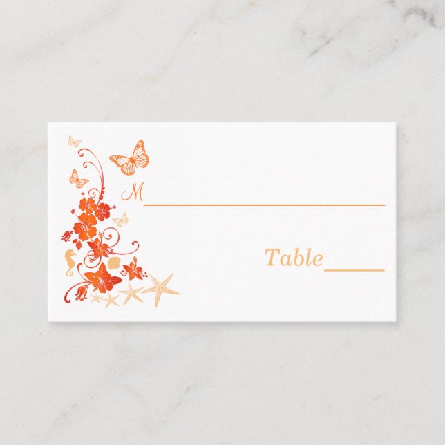 Cartão De Lugar Areia, Laranja, White Tropical Beach Place Card (Frente)