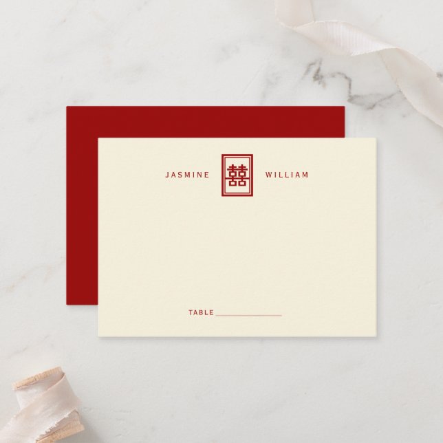 Cartão De Lugar Arranjo Chinês Clássico de Felicidade Dupla (Frente/Verso In Situ)