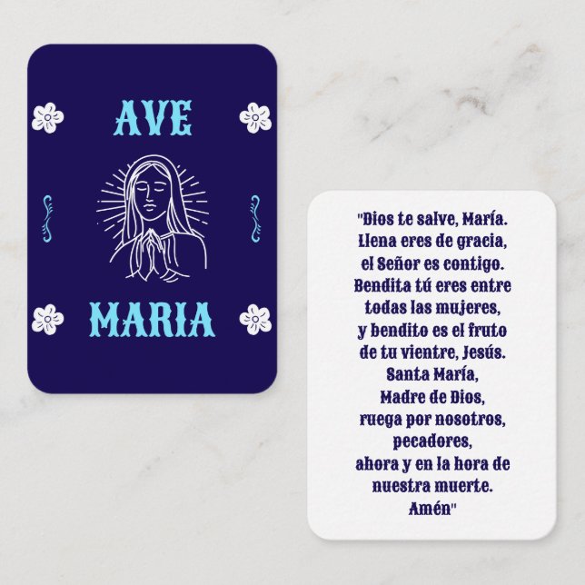 Cartão De Lugar Ave Maria Prayer Card - Espanhol - Mary Hail (Frente/Verso)