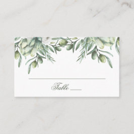 Cartão De Lugar Azeitonas em aquarela. Casamento floral italiano d