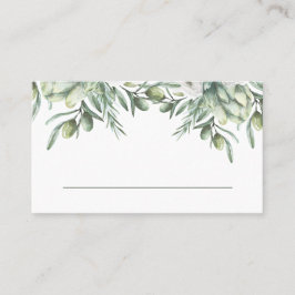 Cartão De Lugar Azeitonas em aquarela. Casamento italiano floral e
