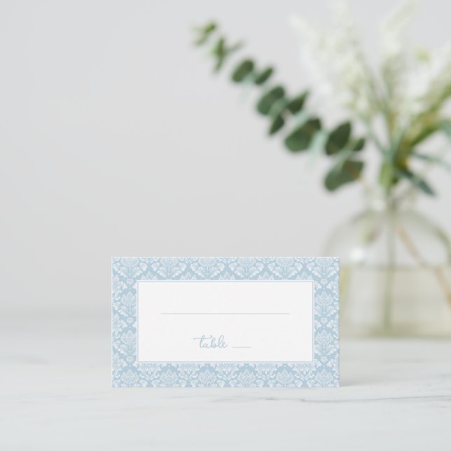 Cartão De Lugar Azul Sereno Damask (Em pé/Frente)