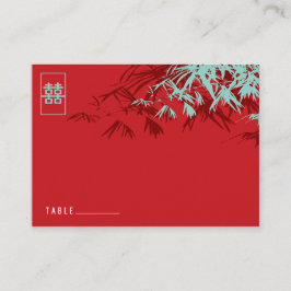 Cartão De Lugar Bambu Vermelho Deixa Casamento Chinês Feliz Duplo