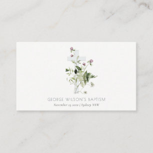 Cartão De Lugar Batismo Floral de Flor Selvagem Roxo Elegante