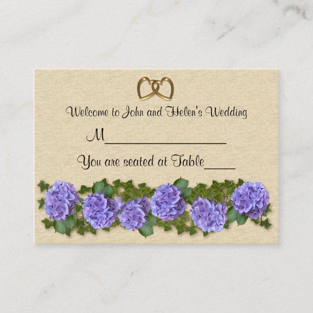 Cartão De Lugar Bilhete de Casamento Hydrangeas mesa assento (Frente)