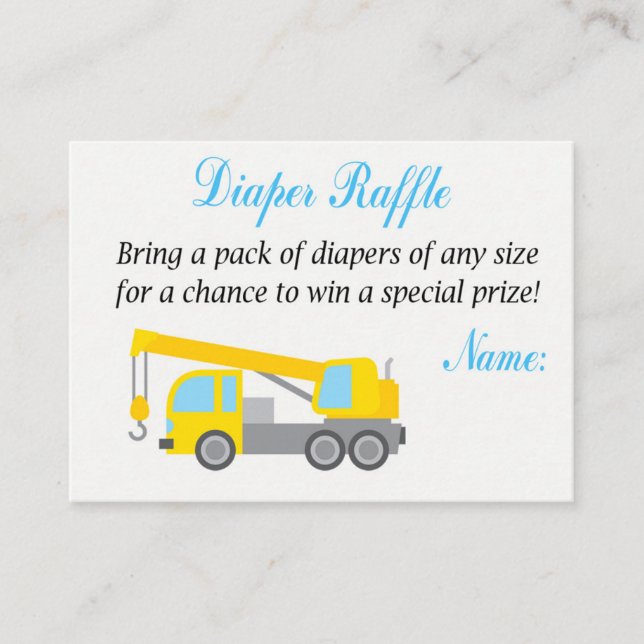 Cartão De Lugar Bilhetes de Fralda de guindaste de construção (Frente)