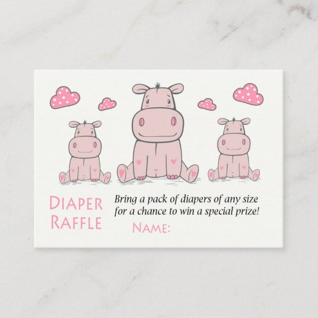 Cartão De Lugar Bilhetes de Rifa de Fraldas Rose Hippo (Frente)