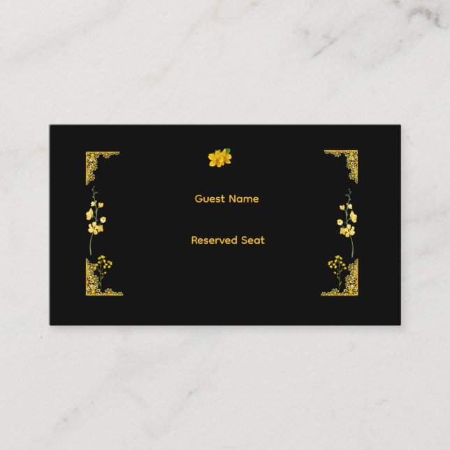 Cartão De Lugar Black and Gold Wedding Place Card (Frente)