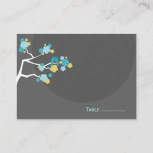 Cartão De Lugar Blue Cherry Blossoms Love Bird Place Card