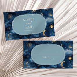 Cartão De Lugar Blue Gold Celestial Elegant Starry Sky Wedding