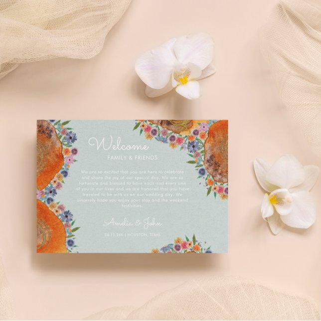 Cartão De Lugar Blue Wildflower Wedding Gift Bag Basket (Front)