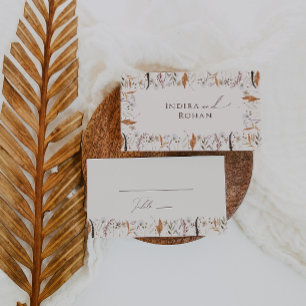 Cartão De Lugar Boho Autumn Wildflower   Boige Flat Wedding
