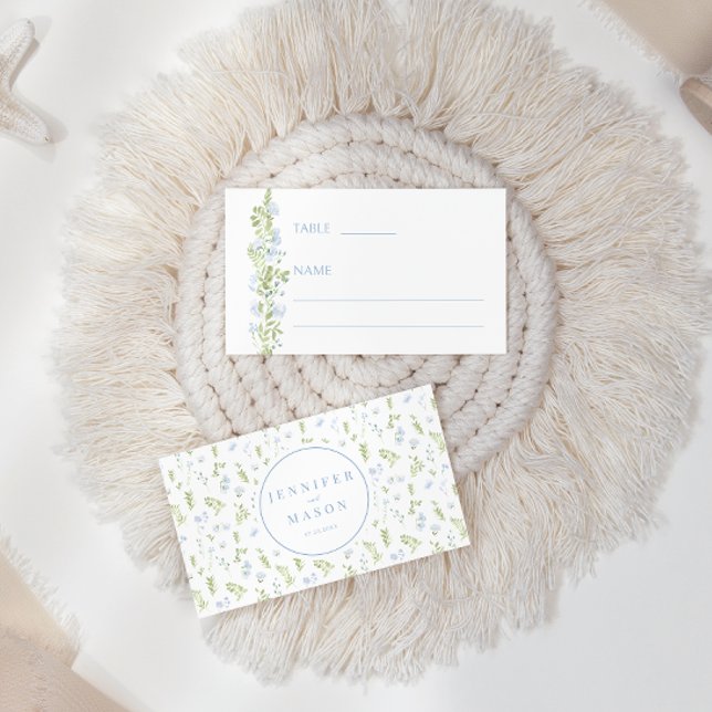 Cartão De Lugar Boho Blue Flat Rush Casamento Flat Place Card (Criador carregado)