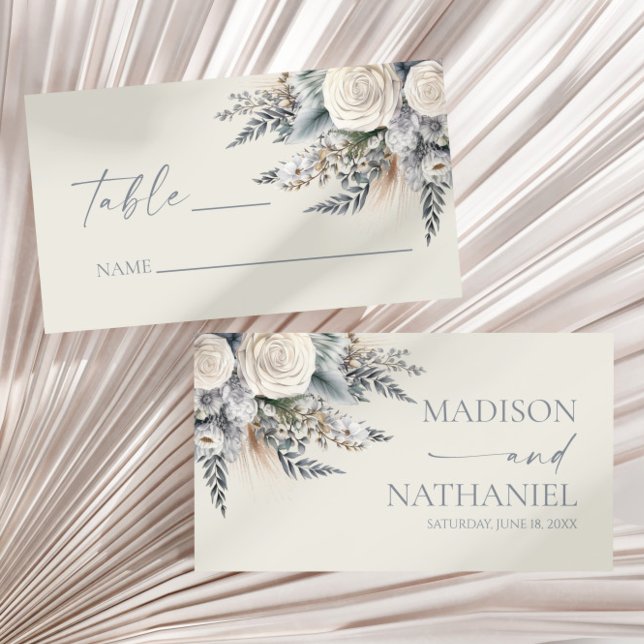 Cartão De Lugar Boho White Rose Floral Flower Garden Casamento (Criador carregado)