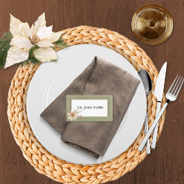 Cartão De Lugar Boho Winter Greenery Boughs Sage Green Wedding