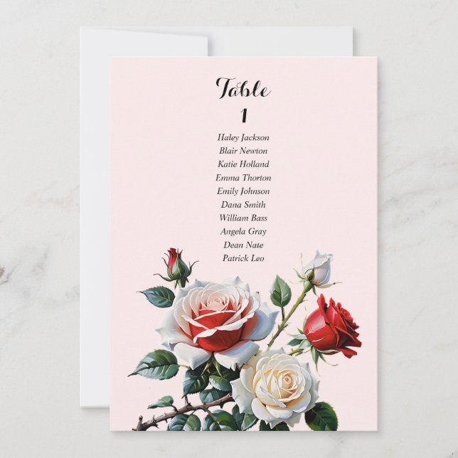 Cartão de lugar bonito branco de rosa vermelha ros (Frente)
