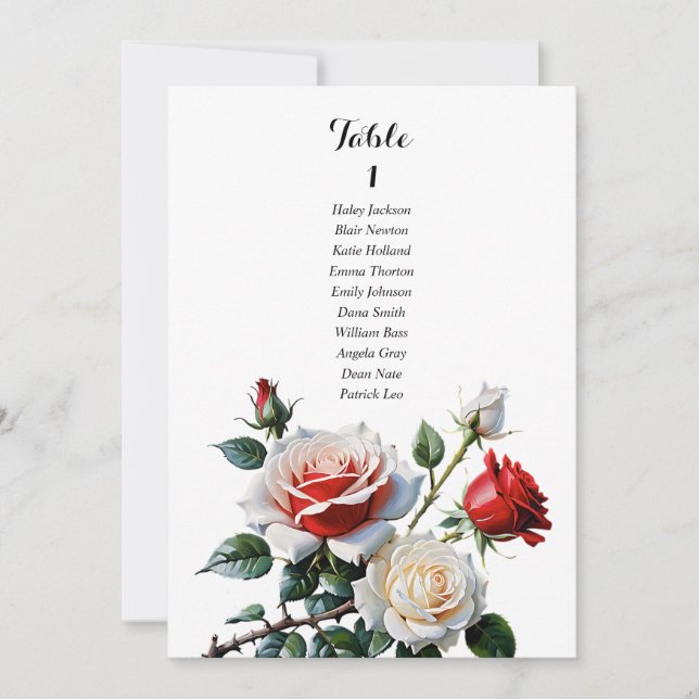 Cartão de lugar bonito branco de rosa vermelha ros (Frente)