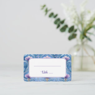 Cartão De Lugar Borda Floral Azul Elegante