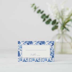 Cartão De Lugar Borda Floral Azul Elegante