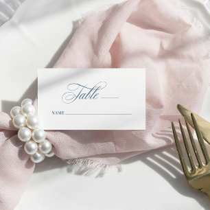 Cartão De Lugar Branco e Azul Empoeirado Casamento Clássico Luxu