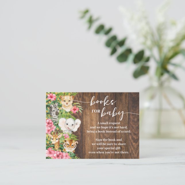 Cartão De Lugar Bring a Book Rustic Pink Safari Baby Shower Card (Em pé/Frente)