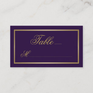 Cartão De Lugar Caligrafia Dourada Elegante no Casamento Roxo
