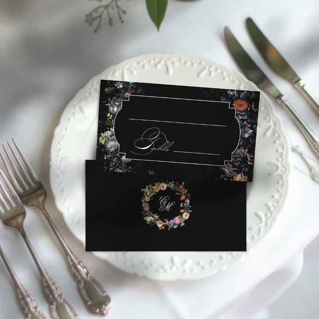 Cartão De Lugar Caligrafia Floral Preta de Belas Artes (Criador carregado)