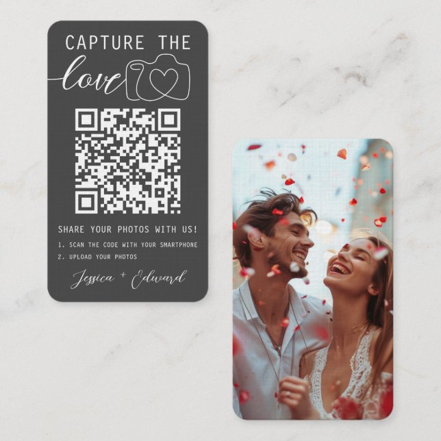 Cartão De Lugar Captura O Casamento Branco Da Foto Do Código Qr Ci (Frente/Verso)