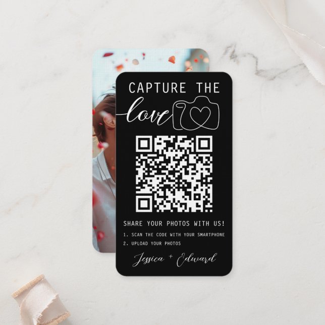 Cartão De Lugar Capturar o Casamento Branco Preto do Código Qr do  (Frente/Verso In Situ)