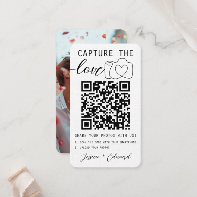 Cartão De Lugar Capturar o Casamento Moderno do Código Qr Love (Frente/Verso In Situ)