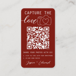 Cartão De Lugar Capturar o Código QR do Amor Foto Casamento Vermel